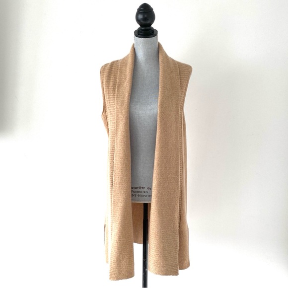 Charter Club Luxury 100% Cashmere Open-Front Long Vest Light Camel Brown - Picture 3 of 9